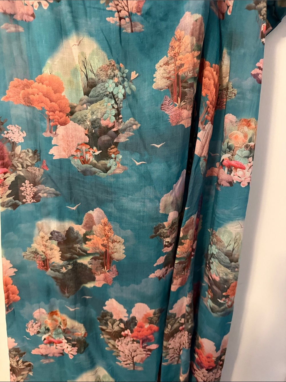 Anthro Anthropologie Teal Floral Smocked Maxi Dress Puff Sleeve Buttons 3X Plus - Picture 6 of 14